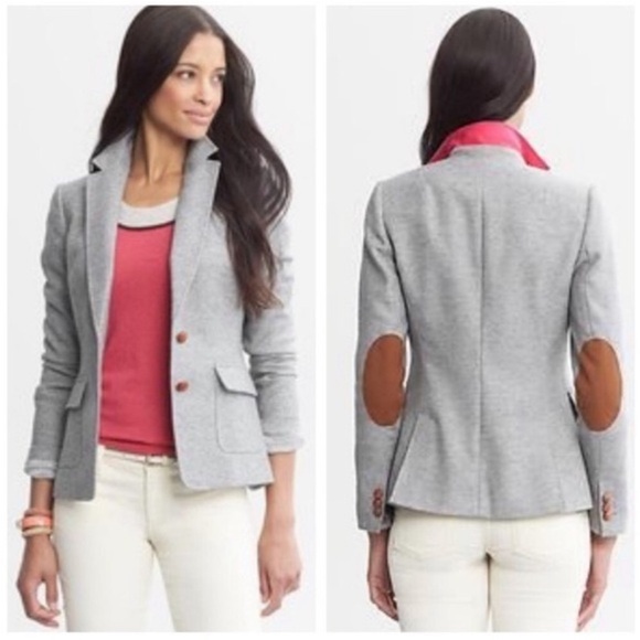 Banana Republic Equestrian Wool Tweed Elbow Patch Schoolboy Brown Blazer size 10 - Picture 2 of 16